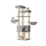 Grote kattenboom met stevige sisal palen en ligplaatsen – vooraanzicht – grijs variant 1
