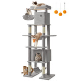 Grote kattenkrabpaal met meerdere verdiepingen en ligplekken – vooraanzicht – grijs variant 1