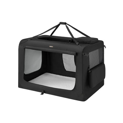 Hondenbox met handvatten van zwart metalen frame – vooraanzicht