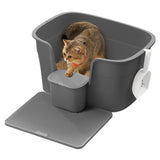 Kattenbak met hoge randen en handige opbergruimte – vooraanzicht – grijs