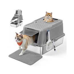 Kattenbak met draaideksel en lekvrije constructie – vooraanzicht – grijs