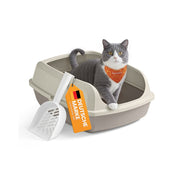 Open kattenbak met hoge randen en handige schep