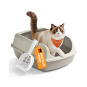 Open kattenbak met hoge randen en handige schep
