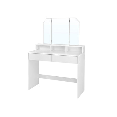 Kaptafel met inklapbare spiegel en 2 lades wit