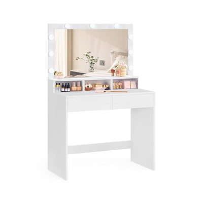Kaptafel met spiegel en gloeilampen