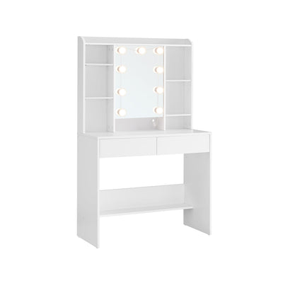 Moderne kaptafel met spiegel en lades – vooraanzicht – wit
