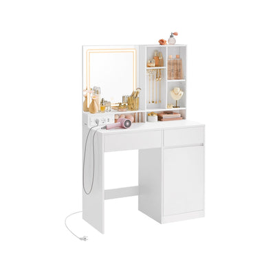 Kaptafel met spiegel en verlichting voor slaapkamer – vooraanzicht – wit variant 1