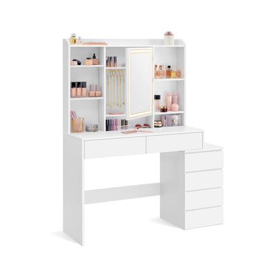 Make-up Tafel met LED Professionele Verlichting 17 Opslagmodules – vooraanzicht