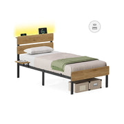Eenpersoons Bedframe met Verlichting en Handige Opbergruimte