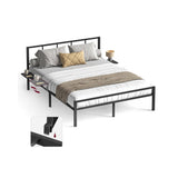 Metalen bedframe met hoofdbord en opbergplanken – vooraanzicht