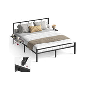 Metalen bedframe met hoofdbord en opbergplanken – vooraanzicht