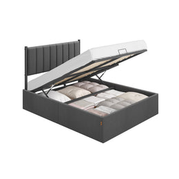 Bedframe met opbergruimte en comfortabel hoofdbord – vooraanzicht – grijs groot