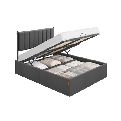 Bedframe met opbergruimte en comfortabel hoofdbord – vooraanzicht – grijs groot
