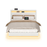 Tweepersoonsbedframe met zwevend effect en ledverlichting – vooraanzicht – wit smal