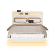 Tweepersoonsbedframe met zwevend effect en ledverlichting – vooraanzicht – wit smal