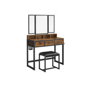 Kaptafel met krukje en drievoudige spiegel