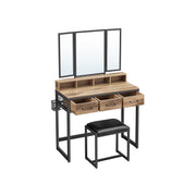 Kaptafel met krukje en drievoudige spiegel