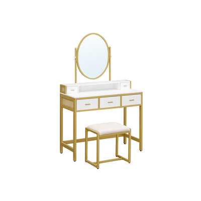 Cosmetische tafel met ovale spiegel en open vak
