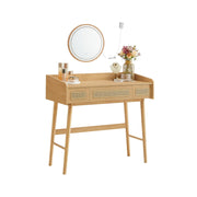 Make-up tafel met spiegel en verlichting in bohostijl – vooraanzicht