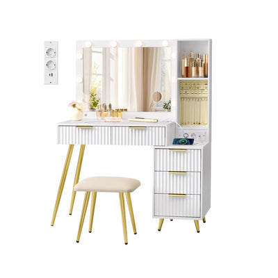 Kaptafel met kruk en spiegel voor slaapkamer en make-up – vooraanzicht