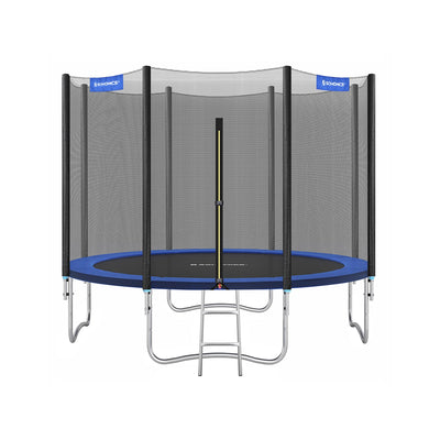 Trampoline met met veiligheidsnet beklede stangen
