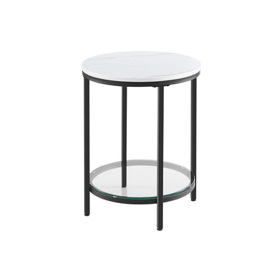 Bijzettafel 2 niveaus in wit marmerlook met zwart frame | Kymiko